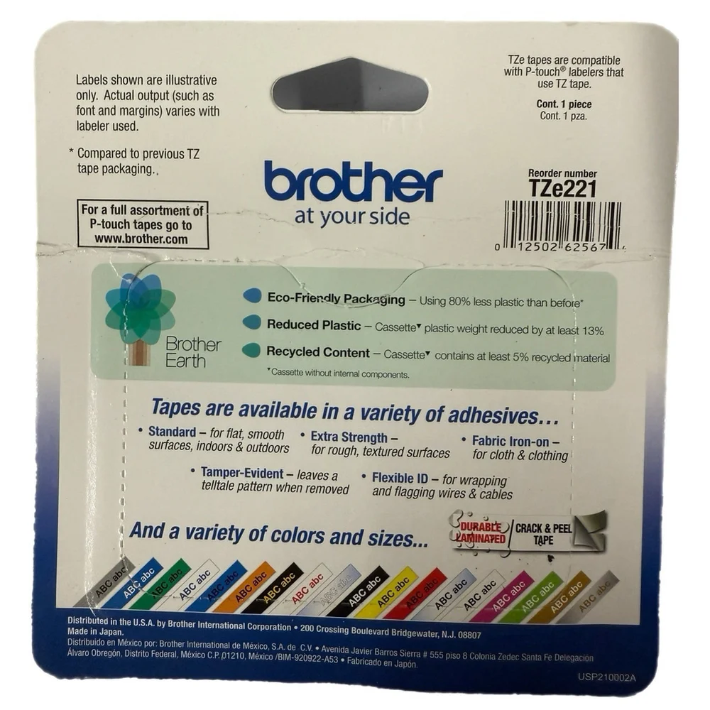 Brother P-Touch TZE221 TZe Standard Adhesive‎ Labeling Tape - Black on White New